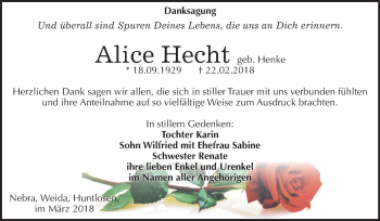 Traueranzeige von Alice Hecht von Mitteldeutsche Zeitung