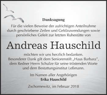 Traueranzeige von Andreas Hauschild von WVG - Wochenspiegel Wittenberg