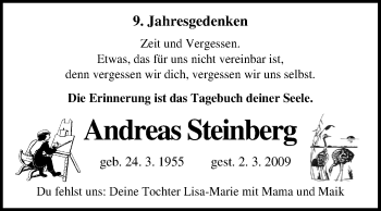 Traueranzeige von Andreas Steinberg von Mitteldeutsche Zeitung Köthen