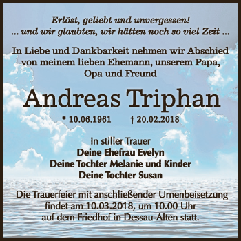 Traueranzeige von Andreas Triphan von WVG - Wochenspiegel Dessau / Köthen