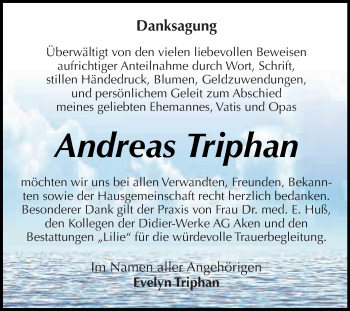 Traueranzeige von Andreas Triphan von WVG - Wochenspiegel Dessau / Köthen