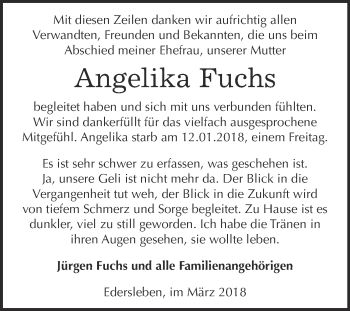 Traueranzeige von Angelika Fuchs von WVG - Wochenspiegel SGH