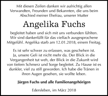 Traueranzeige von Angelika Fuchs von Mitteldeutsche Zeitung Sangerhausen