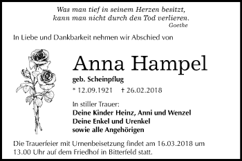 Traueranzeige von Anna Hampel von Mitteldeutsche Zeitung Bitterfeld