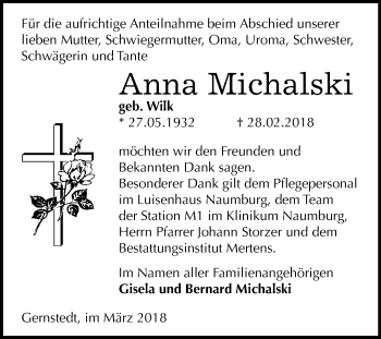 Traueranzeige von Anna Michalski von Mitteldeutsche Zeitung