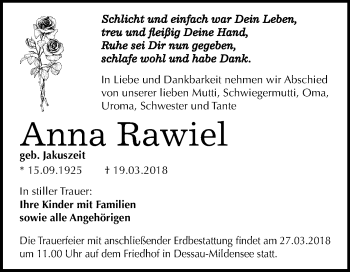 Traueranzeige von Anna Rawiel von Mitteldeutsche Zeitung