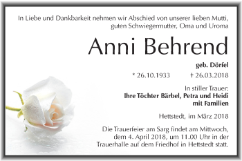 Traueranzeige von Anni Behrend von Mitteldeutsche Zeitung
