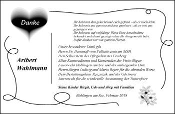Traueranzeige von Aribert Wahlmann von Mitteldeutsche Zeitung