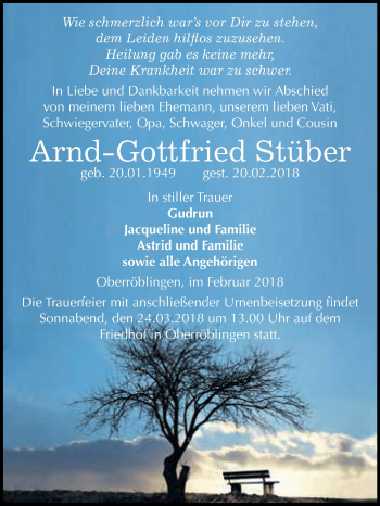 Traueranzeige von Arnd-Gottfried Stüber von Super Sonntag SGH Mansf. Land