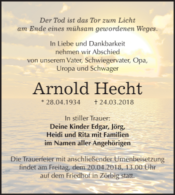 Traueranzeige von Arnold Hecht von Mitteldeutsche Zeitung Bitterfeld