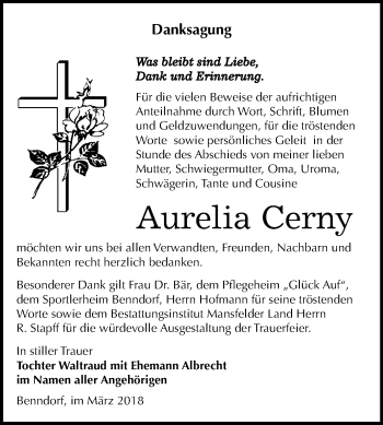 Traueranzeige von Aurelia Cerny von Mitteldeutsche Zeitung