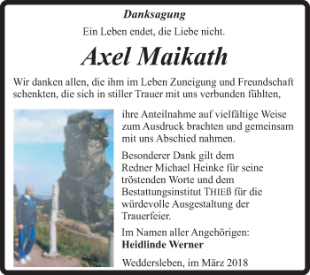 Traueranzeige von Axel Maikath von Super Sonntag Quedlinburg