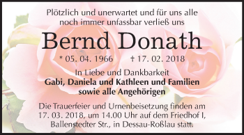Traueranzeige von Bernd Donath von Mitteldeutsche Zeitung Dessau-Roßlau