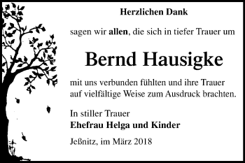 Traueranzeige von Bernd Hausigke von Mitteldeutsche Zeitung Bitterfeld