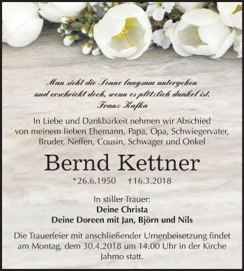 Traueranzeige von Bernd Kettner von Mitteldeutsche Zeitung
