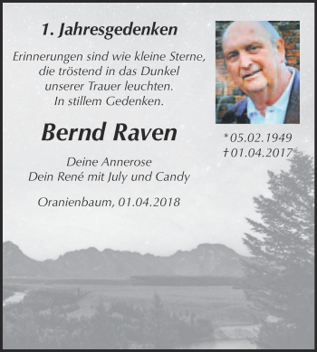 Traueranzeige von Bernd Raven von WVG - Wochenspiegel Wittenberg