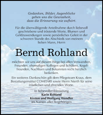 Traueranzeige von Bernd Rohland von Super Sonntag Zeitz