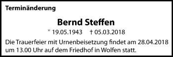 Traueranzeige von Bernd Steffen von Mitteldeutsche Zeitung Bitterfeld