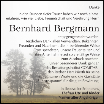 Traueranzeige von Bernhard Bergmann von Mitteldeutsche Zeitung Weißenfels
