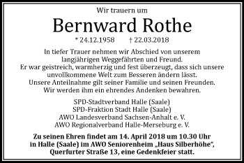 Traueranzeige von Bernward Rothe von Mitteldeutsche Zeitung Halle/Saalkreis
