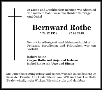 Traueranzeige von Bernward Rothe von Mitteldeutsche Zeitung Halle/Saalkreis