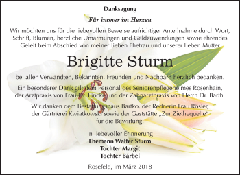 Traueranzeige von Brigitte Sturm von Mitteldeutsche Zeitung
