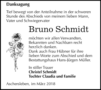 Traueranzeige von Bruno Schmidt von Mitteldeutsche Zeitung Aschersleben
