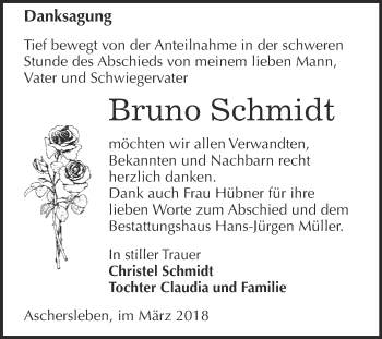 Traueranzeige von Bruno Schmidt von Super Sonntag Aschersleben