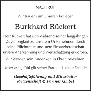 Traueranzeige von Burkhard Rückert von Super Sonntag Wittenberg