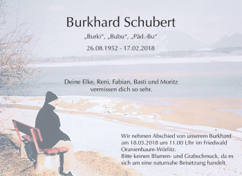 Traueranzeige von Burkhard Schubert von Mitteldeutsche Zeitung Dessau-Roßlau
