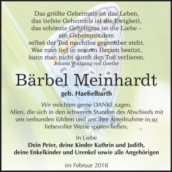 Traueranzeige von Bärbel Meinhardt von Mitteldeutsche Zeitung