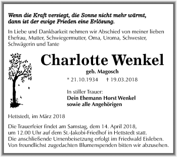 Traueranzeige von Charlotte Wenkel von Mitteldeutsche Zeitung