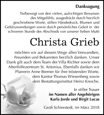 Traueranzeige von Christa Grieb von Mitteldeutsche Zeitung Aschersleben