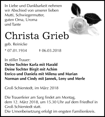 Traueranzeige von Christa Grieb von Mitteldeutsche Zeitung Aschersleben