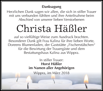 Traueranzeige von Christa Häßler von Mitteldeutsche Zeitung