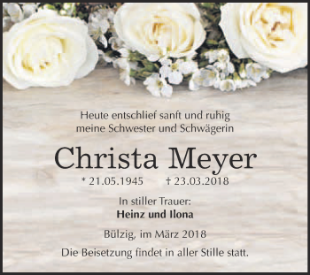 Traueranzeige von Christa Meyer von Super Sonntag Wittenberg