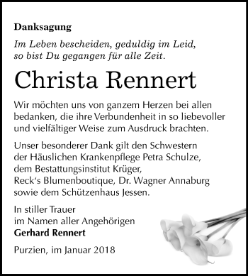 Traueranzeige von Christa Rennert von Mitteldeutsche Zeitung