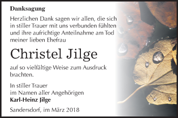 Traueranzeige von Christel Jilge von Mitteldeutsche Zeitung Bitterfeld