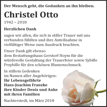 Traueranzeige von Christel Otto von Super Sonntag Aschersleben