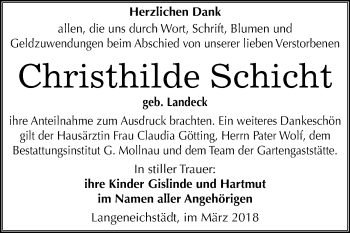 Traueranzeige von Christhilde Schicht von Mitteldeutsche Zeitung Merseburg/Querfurt