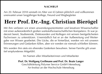 Traueranzeige von Christian Bierögel von Mitteldeutsche Zeitung Merseburg/Querfurt