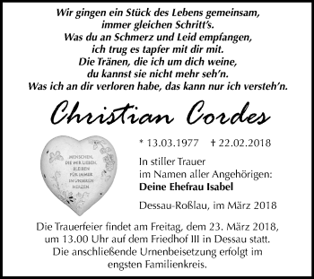Traueranzeige von Christian Cordes von Mitteldeutsche Zeitung Dessau-Roßlau