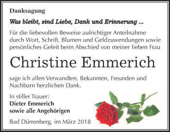 Traueranzeige von Christine Emmerich von Super Sonntag Merseburg