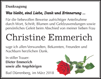 Traueranzeige von Christine Emmerich von Mitteldeutsche Zeitung Merseburg/Querfurt