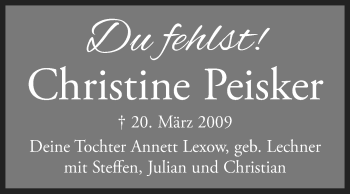 Traueranzeige von Christine Peisker von Mitteldeutsche Zeitung