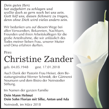 Traueranzeige von Christine Zander von Mitteldeutsche Zeitung