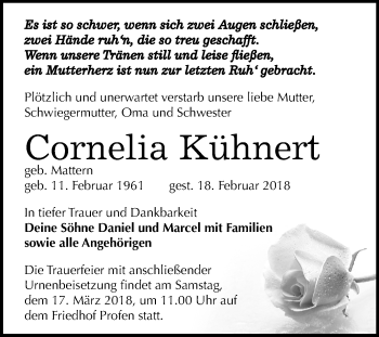 Traueranzeige von Cornelia Kühnert von Mitteldeutsche Zeitung Zeitz