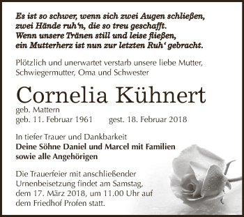 Traueranzeige von Cornelia Kühnert von Super Sonntag Zeitz