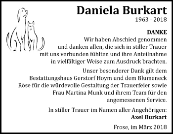 Traueranzeige von Daniela Burkart von Mitteldeutsche Zeitung Aschersleben