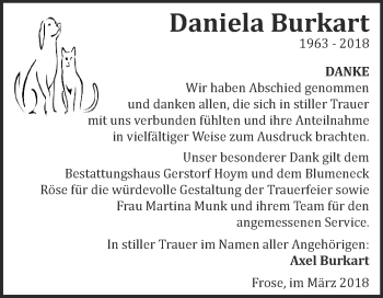 Traueranzeige von Daniela Burkart von Super Sonntag Aschersleben